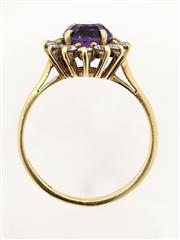 18K 3.45g Yellow Gold Amethyst Diamond Halo Dainty Simple Classic Ring Size-6.75